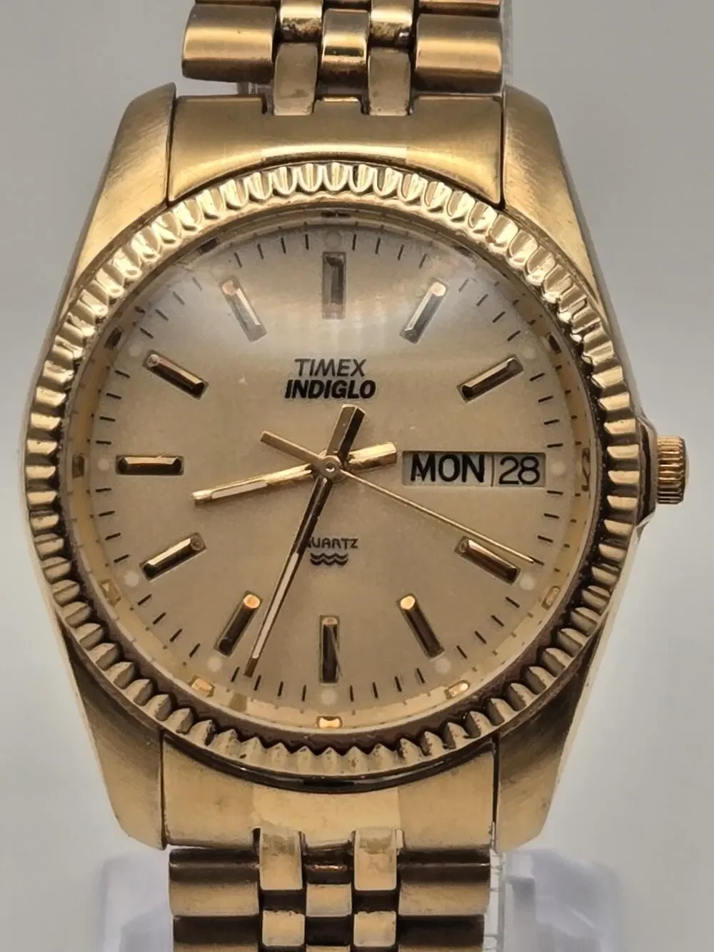 Timex Indiglo Gold-Tone Quartz Wristwatch Date Window
